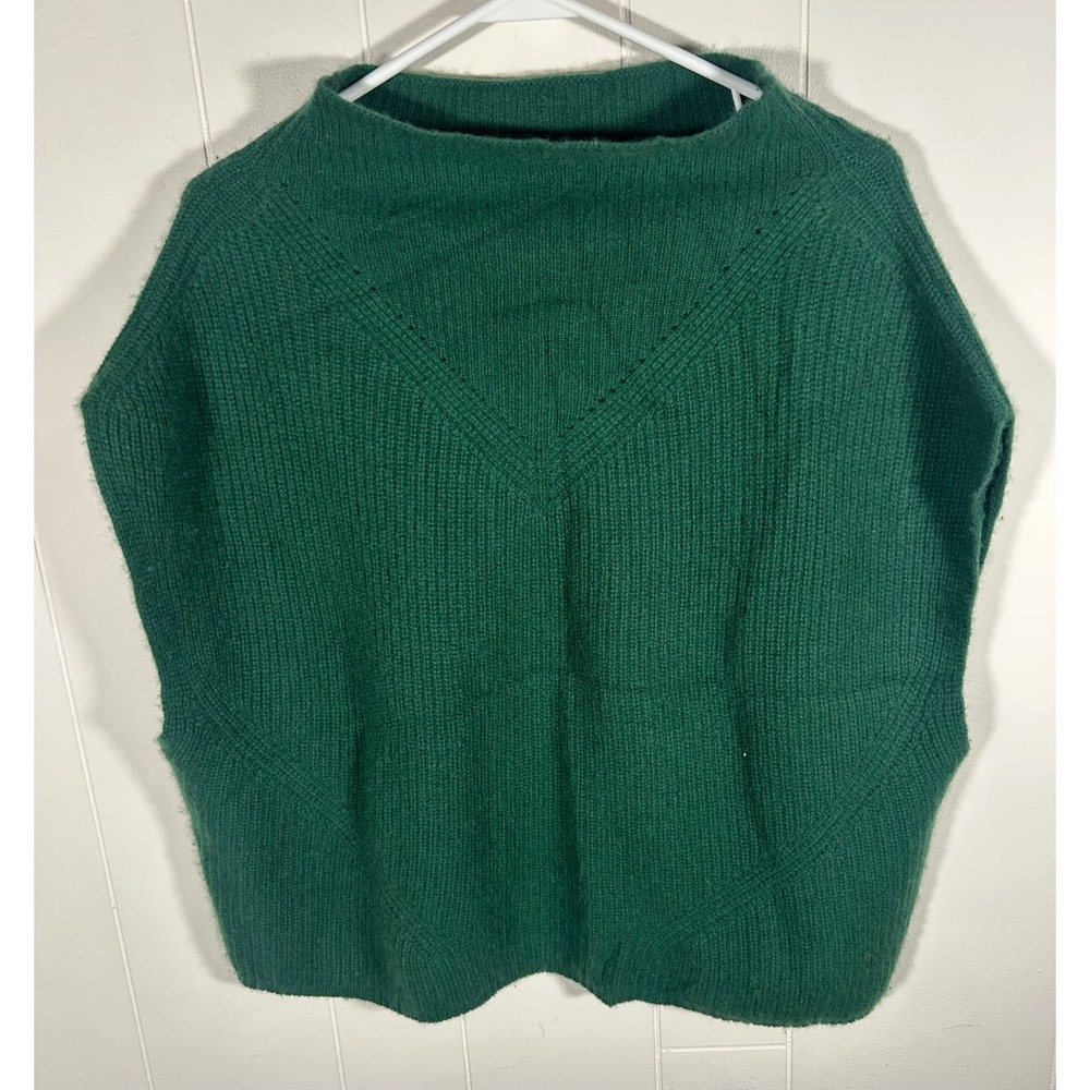 Anthropologie ENZA 100% Cashmere Poncho Sweater Medium Green Oversized Mock Neck